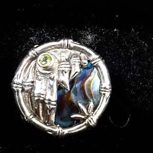 STERLING SILVER ABALONE BAMBOO RING WITH STONE